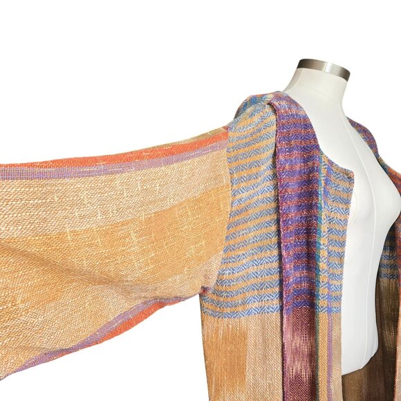 Laise Adzer Cardigan Vintage Handwoven Open Front Draped Geometric Pattern CM205 - Picture 10 of 14